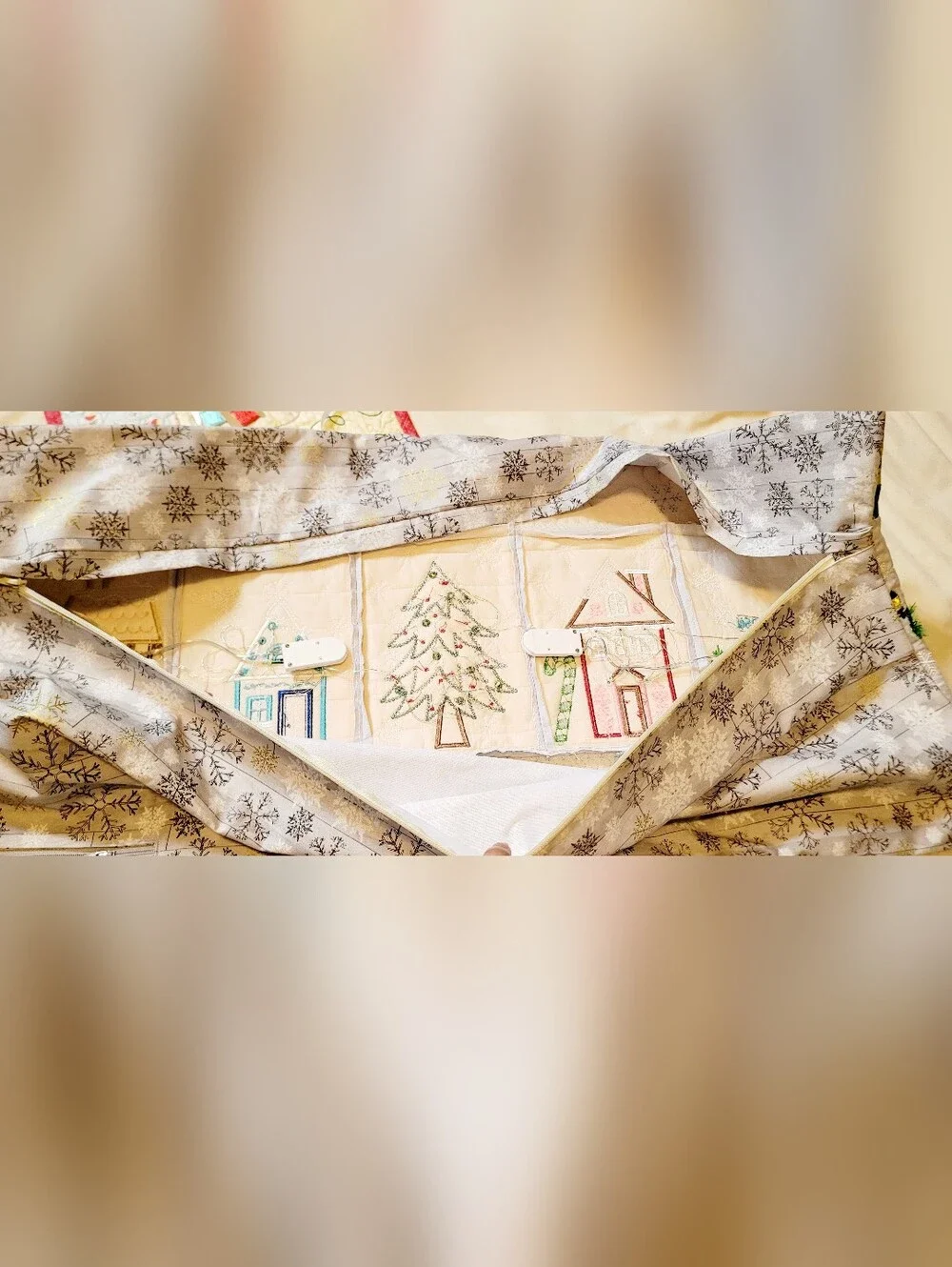 Candy Cane Lane Bench Kimberbell Pillow Cover Machine Appliqued Fairy Lights